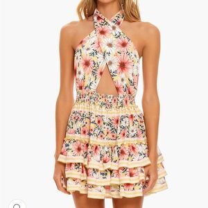 Agua Bonita Pink Floral and Yellow Striped Dress